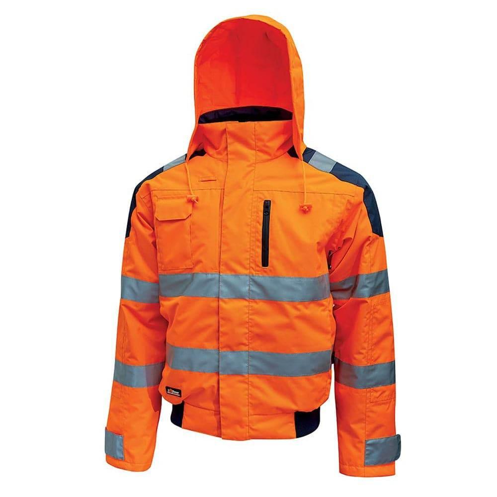 U-Power Best Hi-Vis Waterproof Breathable Work Bomber Jacket Hood Orange Fluorescent