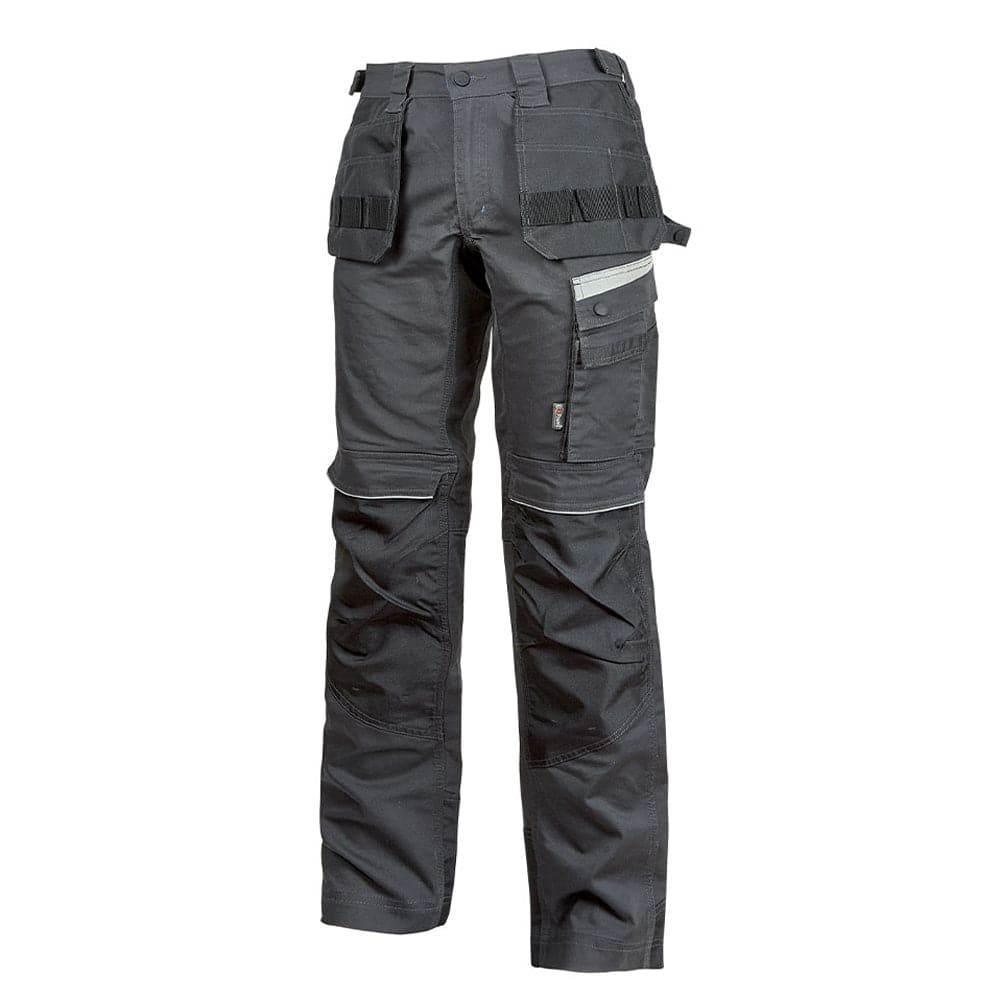 U-Power Gordon Elasticated Waist Canvas Stretch Work Trouser Grey EU 56 - UK 40" Waist, 34" Leg