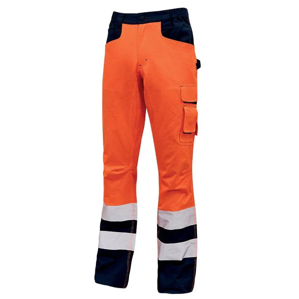 U-Power Light Hi-Vis Combat Cargo Work Trousers Elasticated Waist Orange Fluorescent