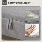 16L Linen Storage Ottoman Padded Footstool with Rubberwood Legs, Light Grey