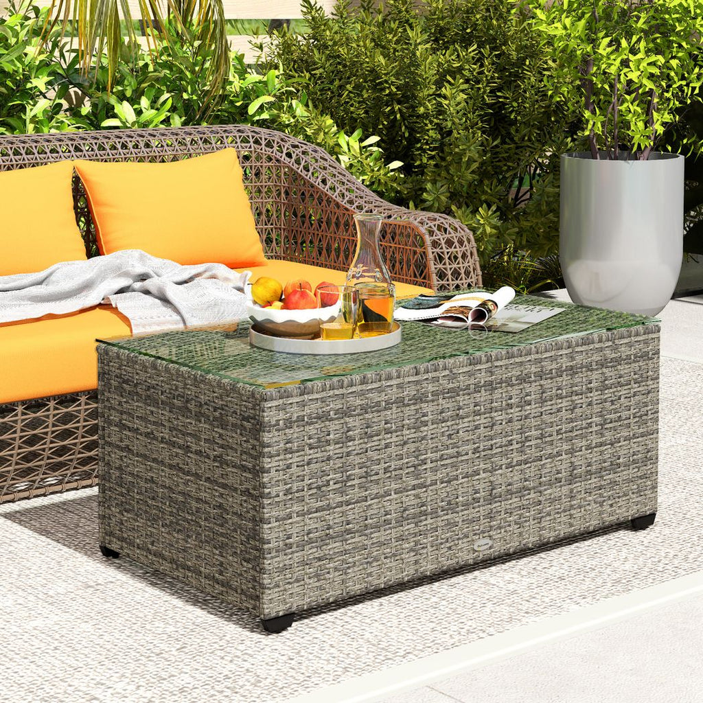 Outdoor Coffee Table, Glass Top Rattan Side Table