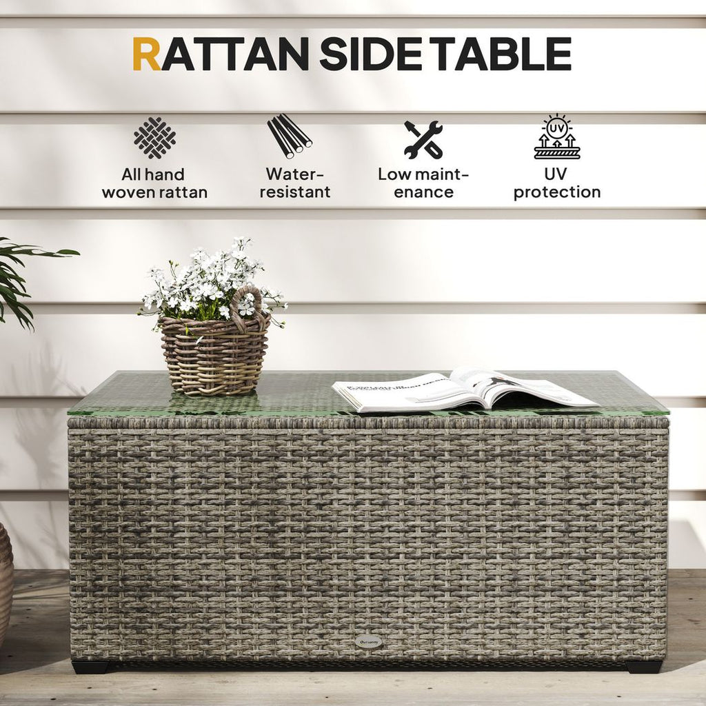 Outdoor Coffee Table, Glass Top Rattan Side Table