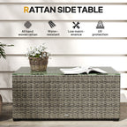 Outdoor Coffee Table, Glass Top Rattan Side Table