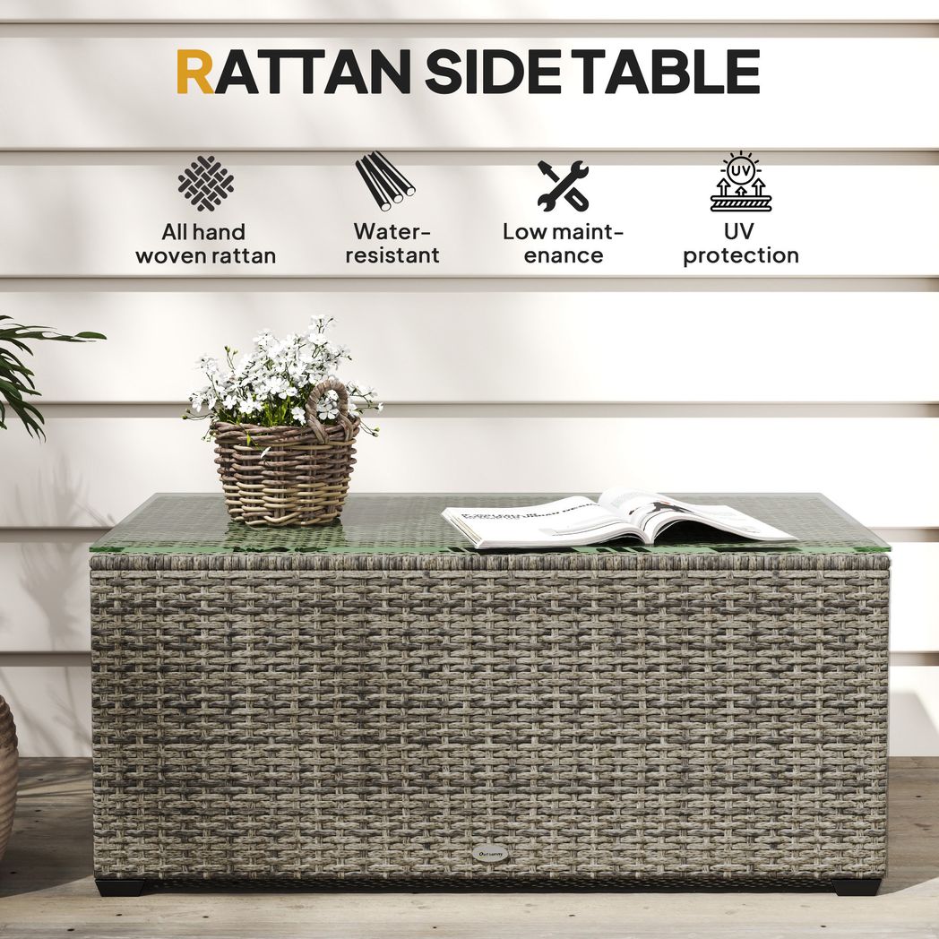 Outdoor Coffee Table, Glass Top Rattan Side Table