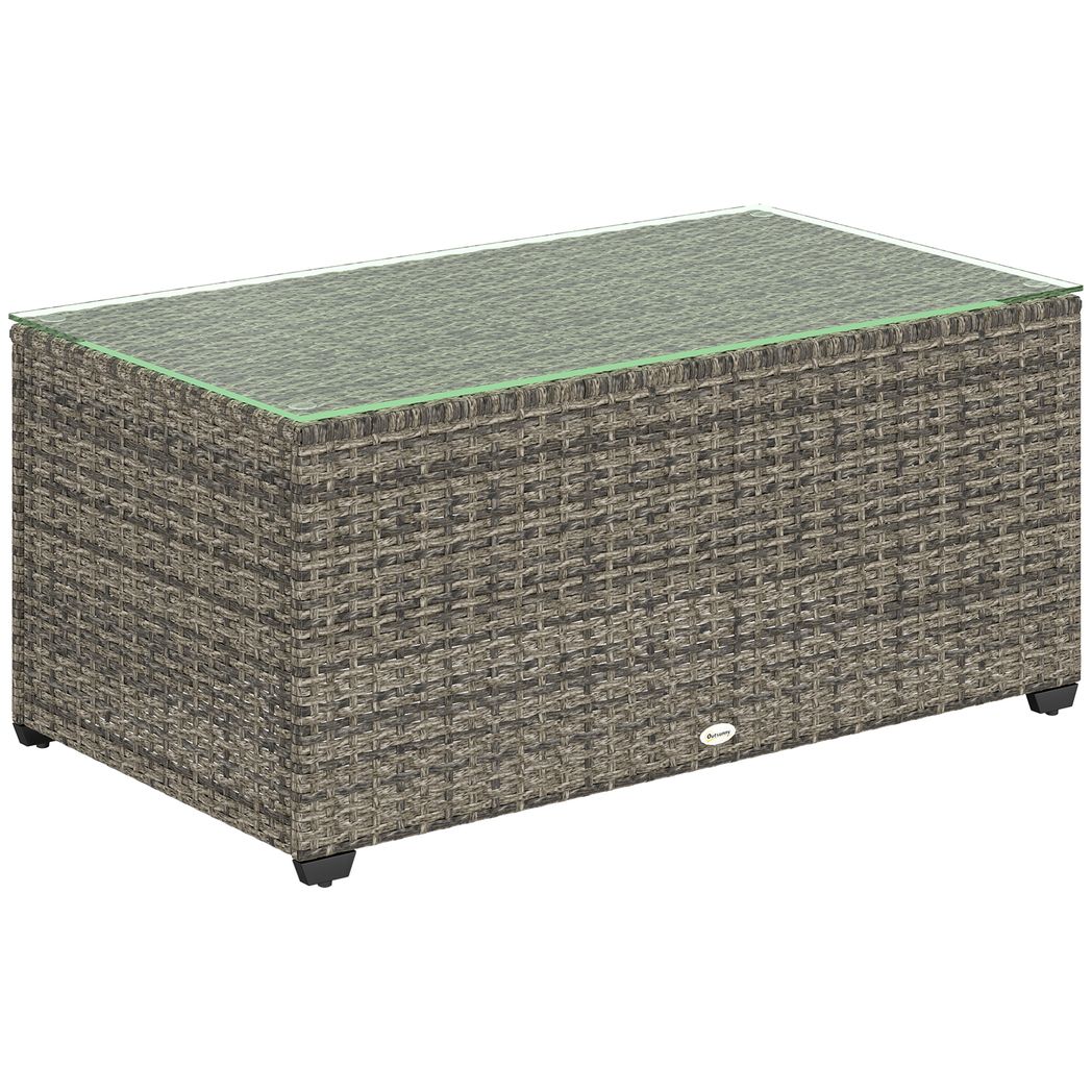Outdoor Coffee Table, Glass Top Rattan Side Table