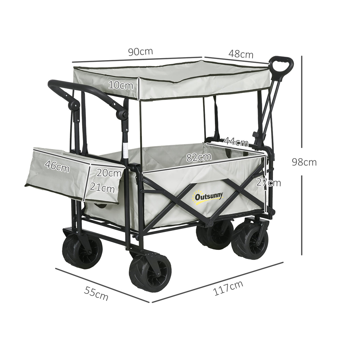 Outdoor Push Pull Wagon Stroller Cart with Canopy Top