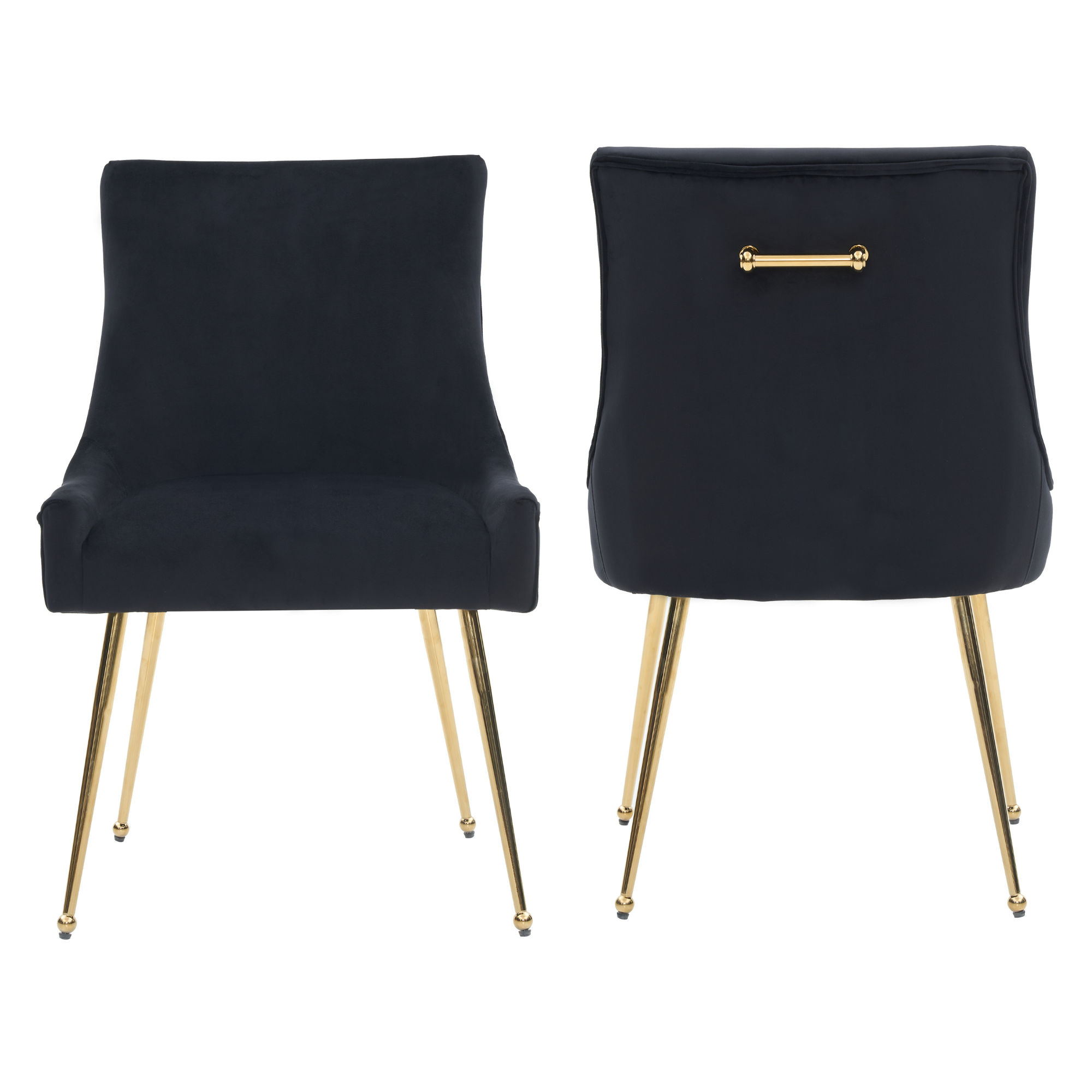 Velvet Dining Chair – Gold Legs, Ring Handle & Modern Accent Black Set of 2