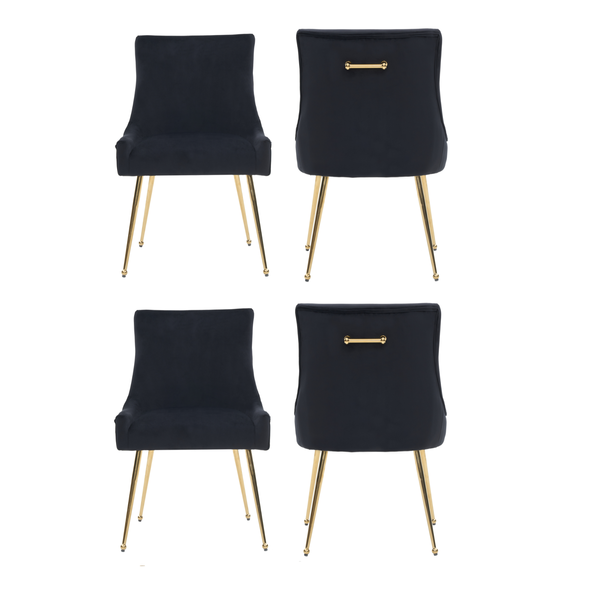 Velvet Dining Chair – Gold Legs, Ring Handle & Modern Accent Black Set of 4