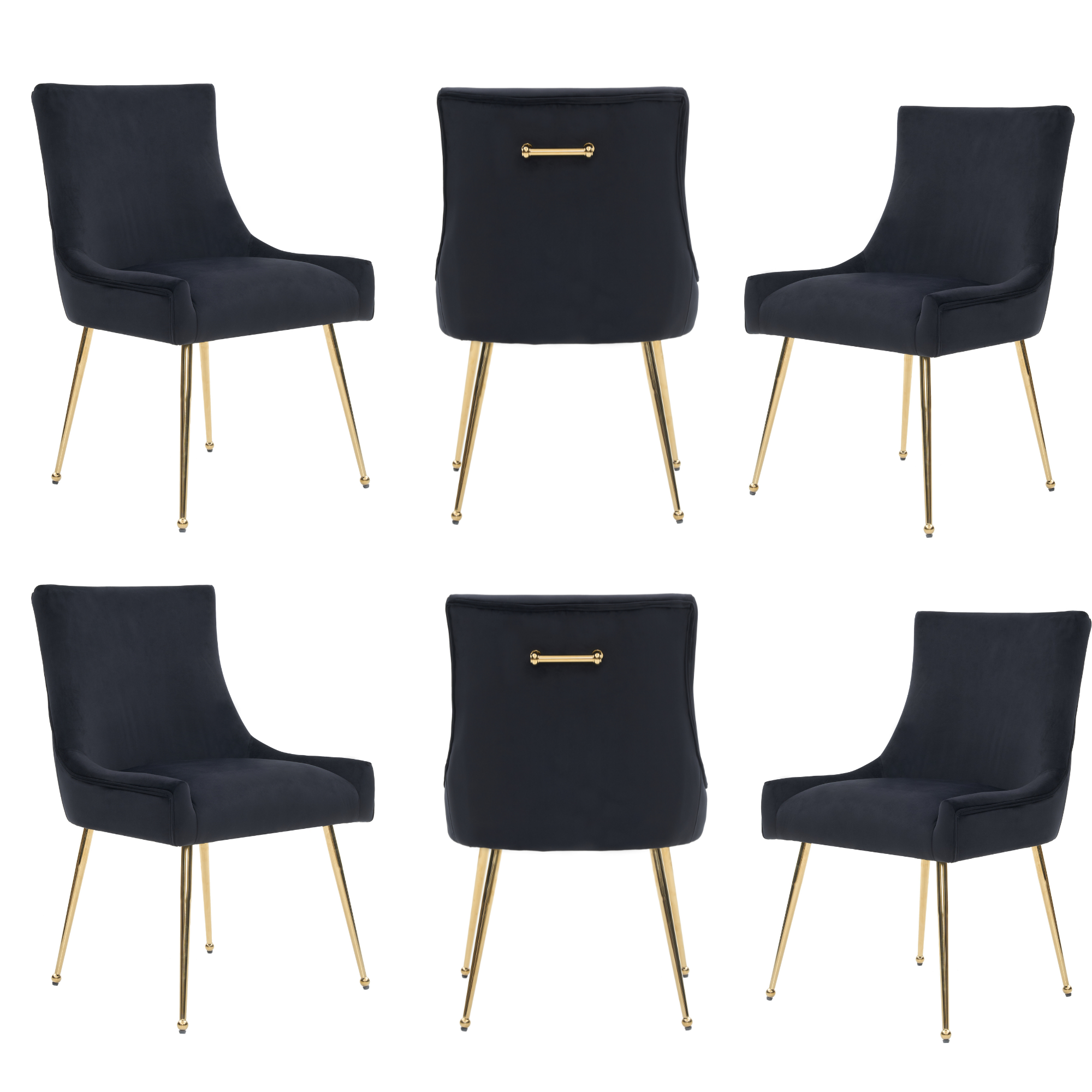 Velvet Dining Chair – Gold Legs, Ring Handle & Modern Accent Black Set of 6