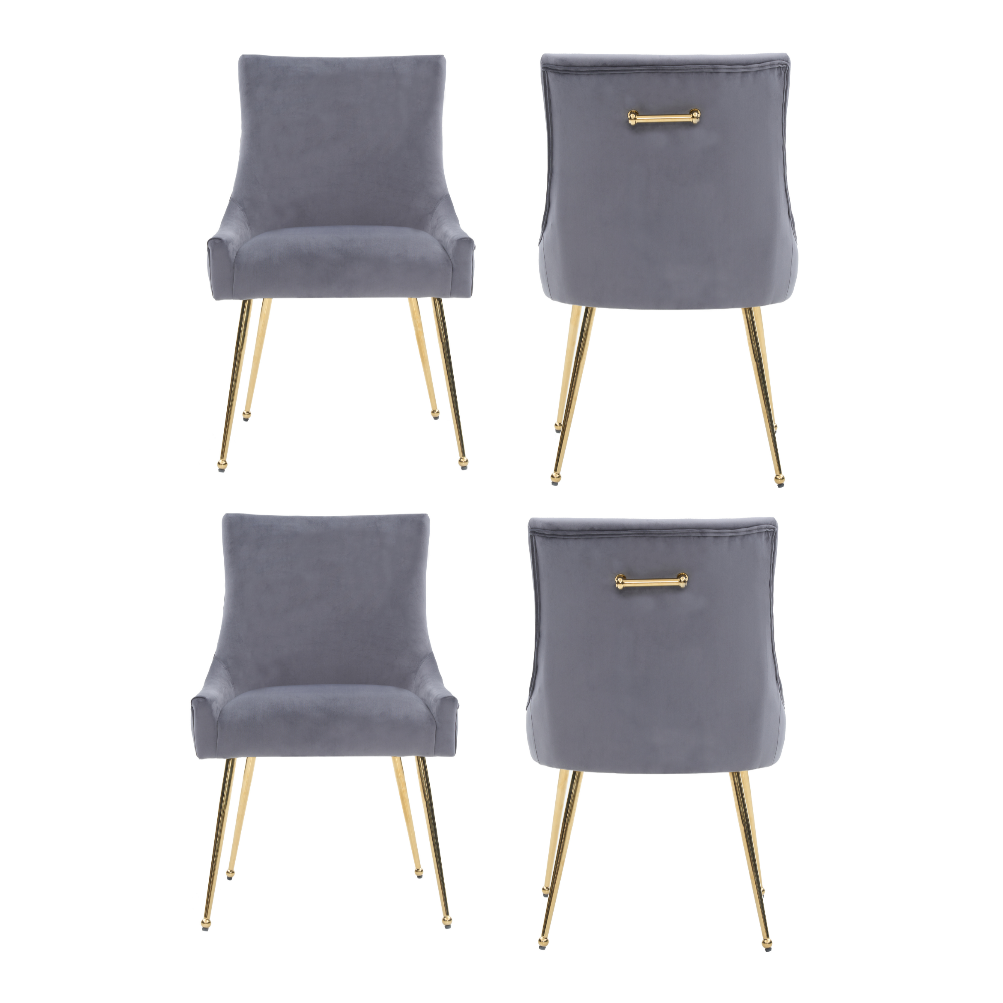 Velvet Dining Chair – Gold Legs, Ring Handle & Modern Accent Gray Set of 4