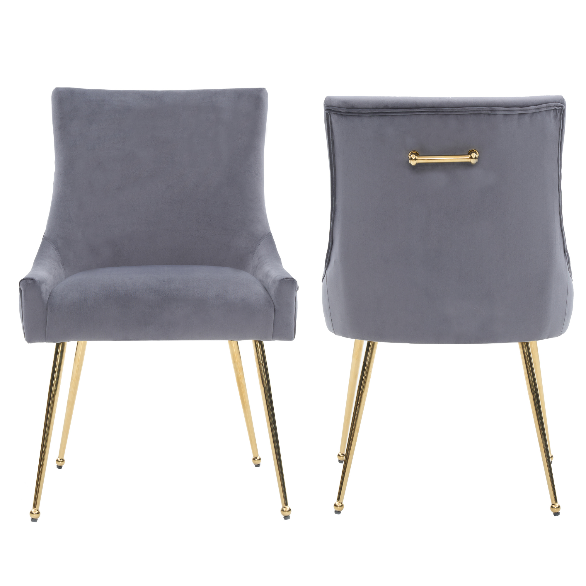 Velvet Dining Chair – Gold Legs, Ring Handle & Modern Accent Gray Set of 2