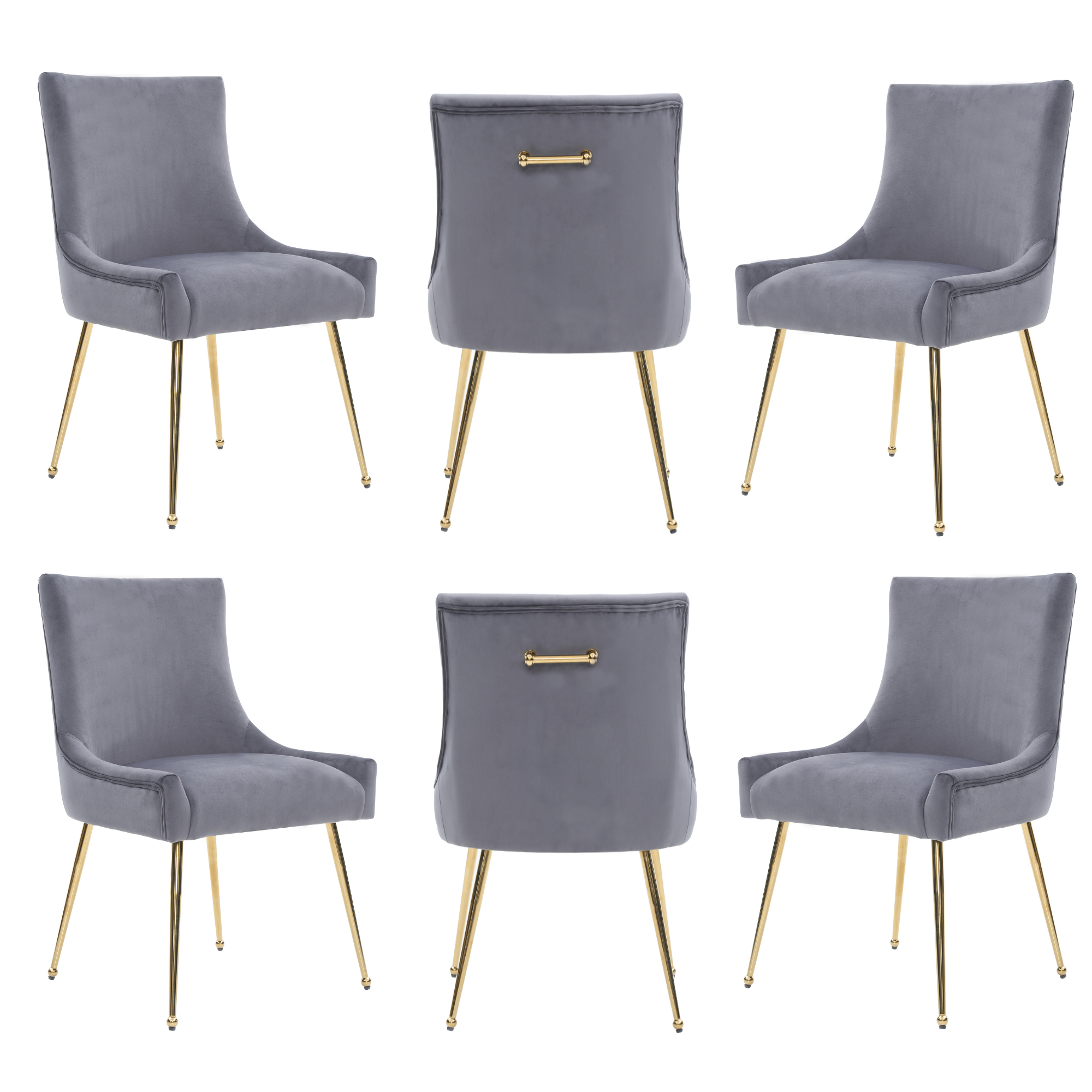 Velvet Dining Chair – Gold Legs, Ring Handle & Modern Accent Gray Set of 6