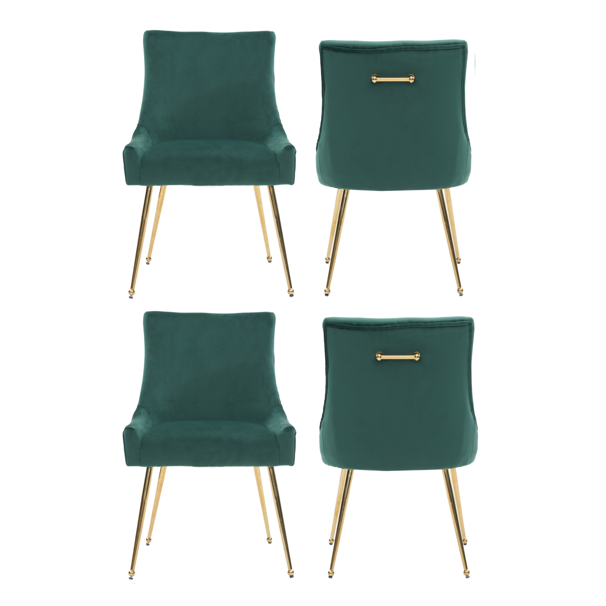 Velvet Dining Chair – Gold Legs, Ring Handle & Modern Accent Green Set of 4