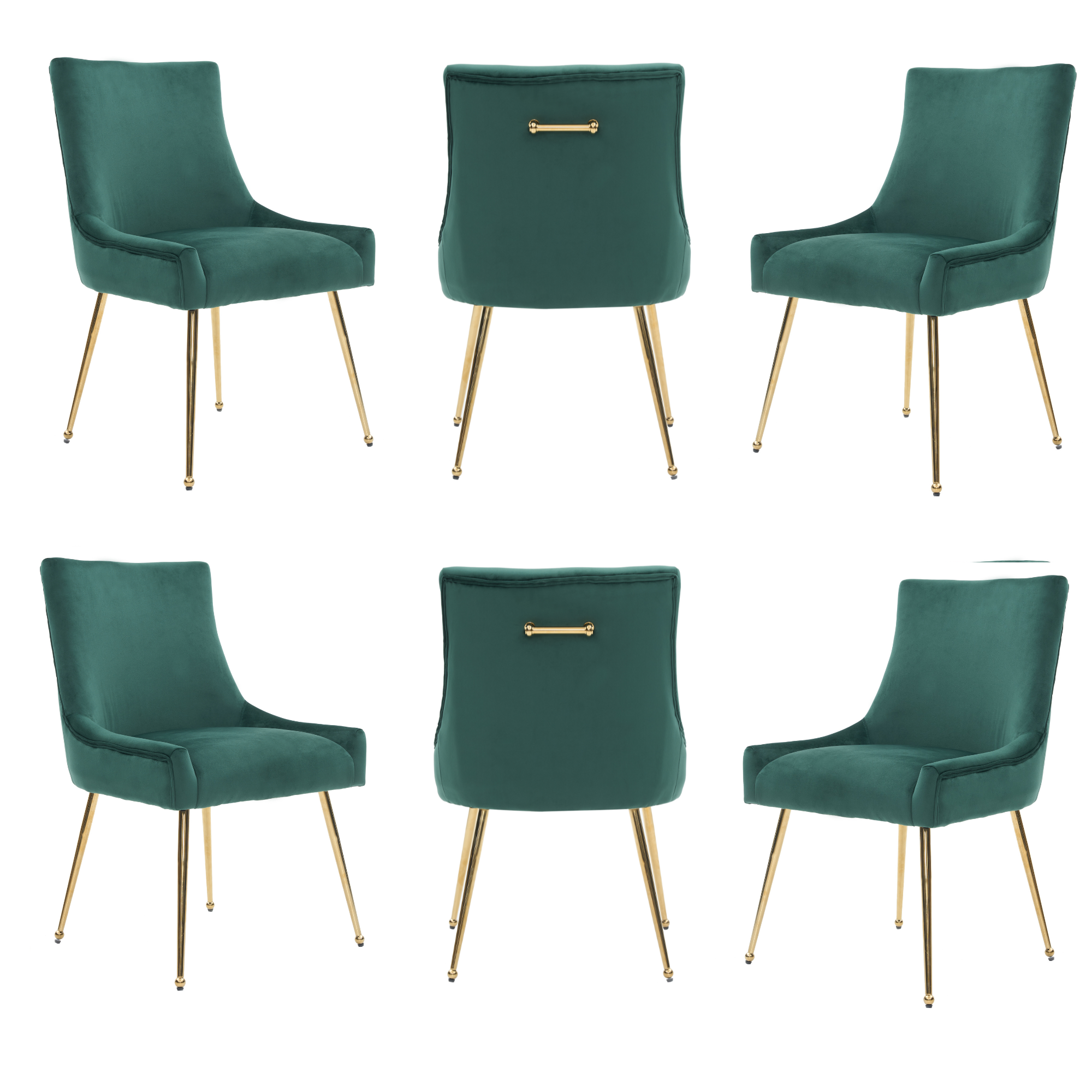 Velvet Dining Chair – Gold Legs, Ring Handle & Modern Accent Green Set of 6