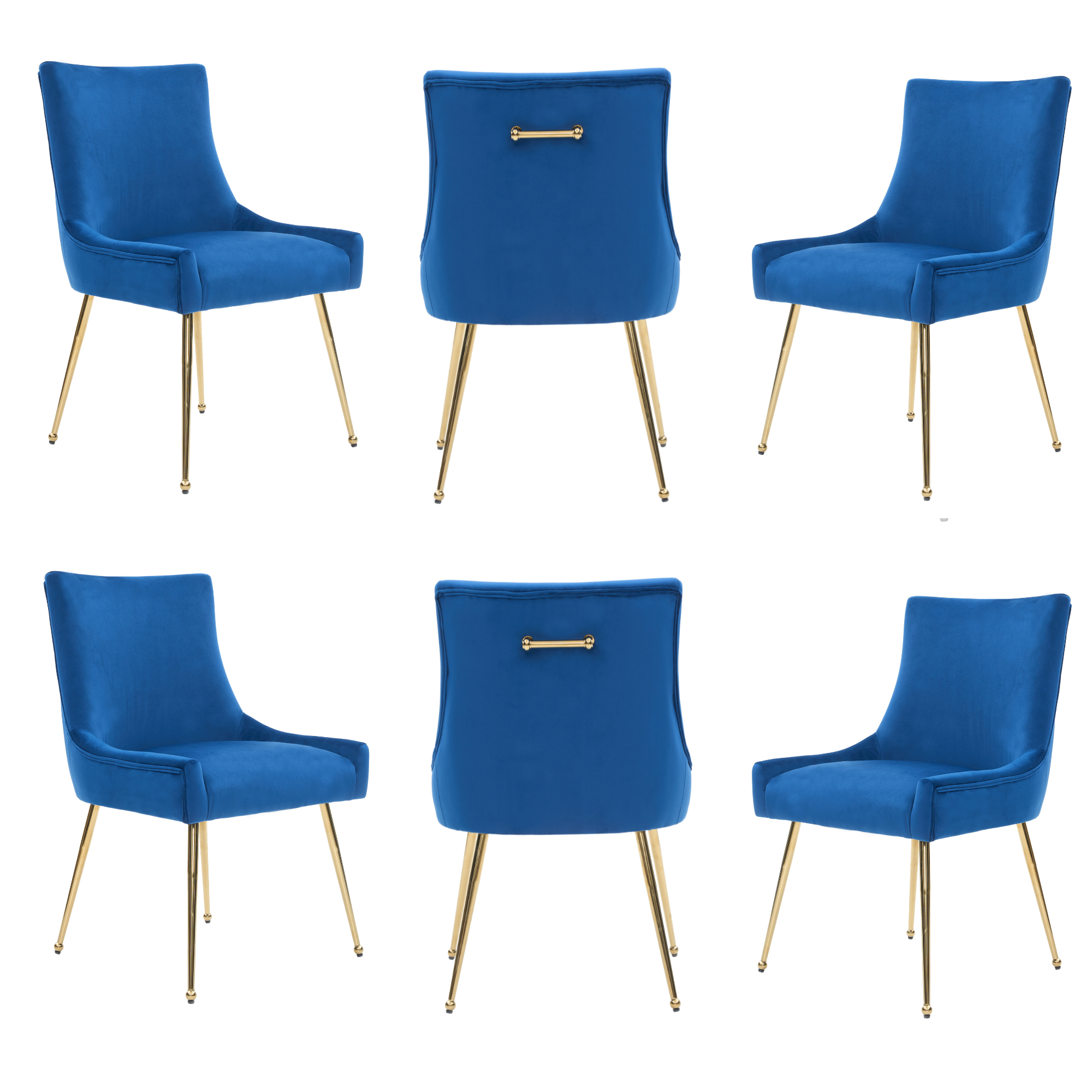 Velvet Dining Chair – Gold Legs, Ring Handle & Modern Accent Blue Set of 6