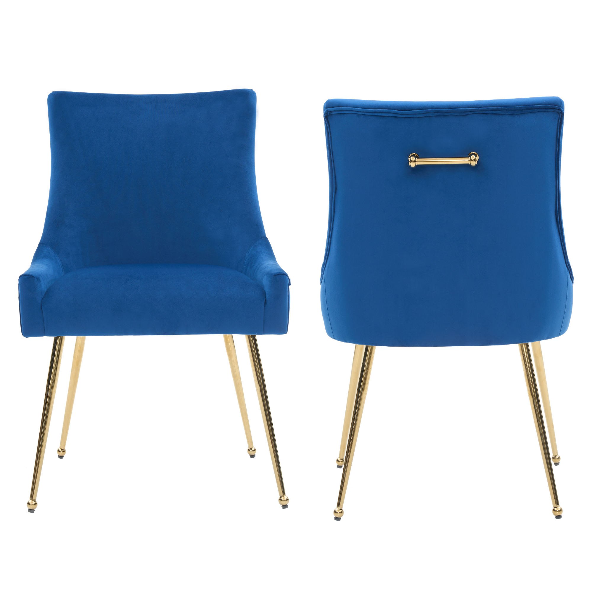 Velvet Dining Chair – Gold Legs, Ring Handle & Modern Accent Blue Set of 2