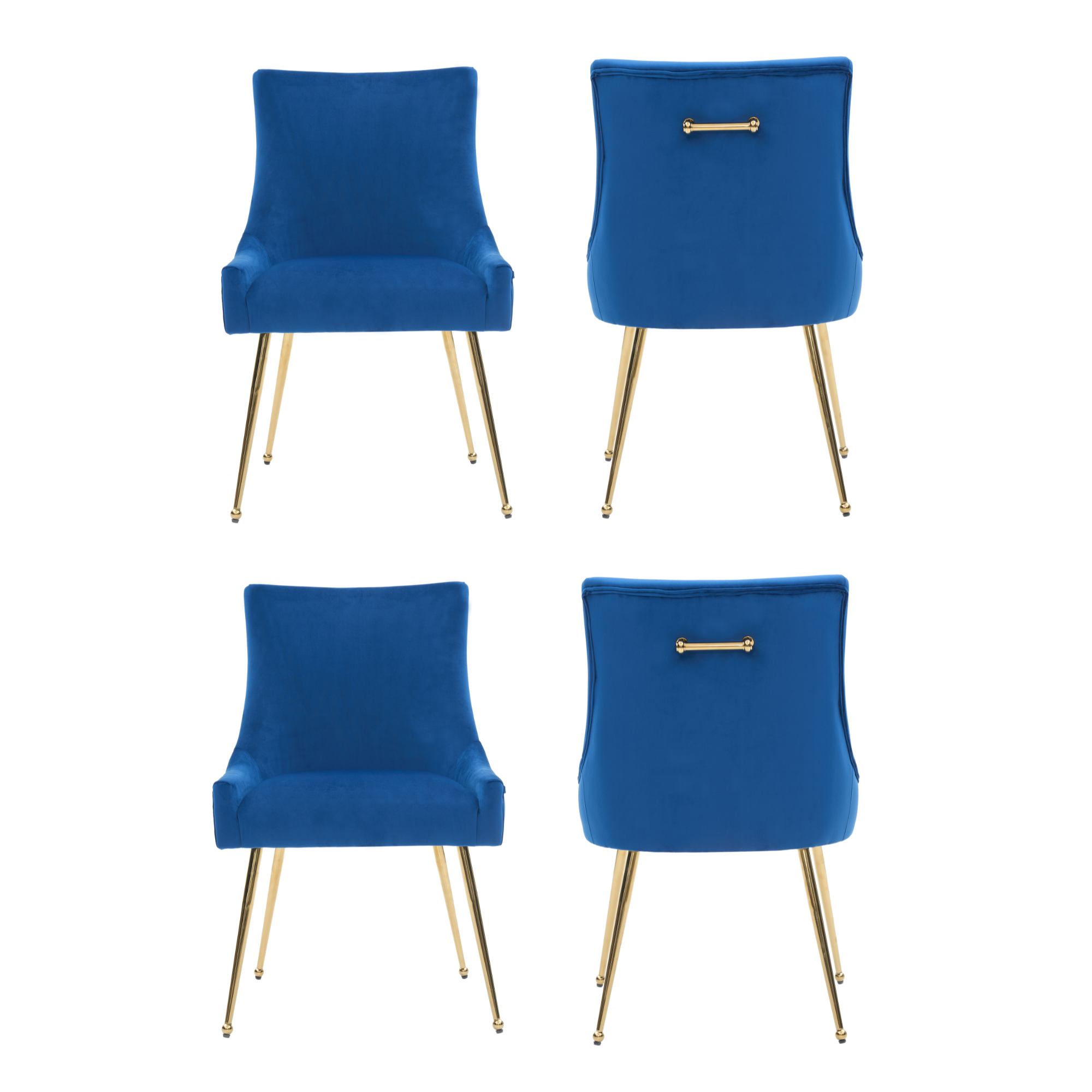 Velvet Dining Chair – Gold Legs, Ring Handle & Modern Accent Blue Set of 4