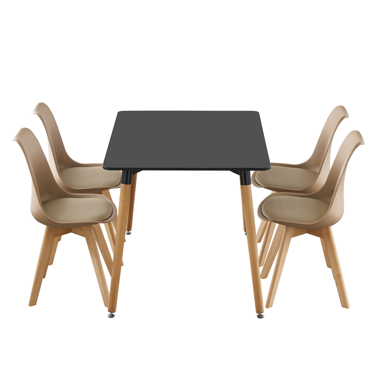 Black Halo Dining Table & Set of 4 Jamie Lorenzo Tulip chairs with Padded Seat Light Brown