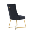 Velvet Dining Chair – Tufted Luxury Accent with Gold Legs & Ring Pull