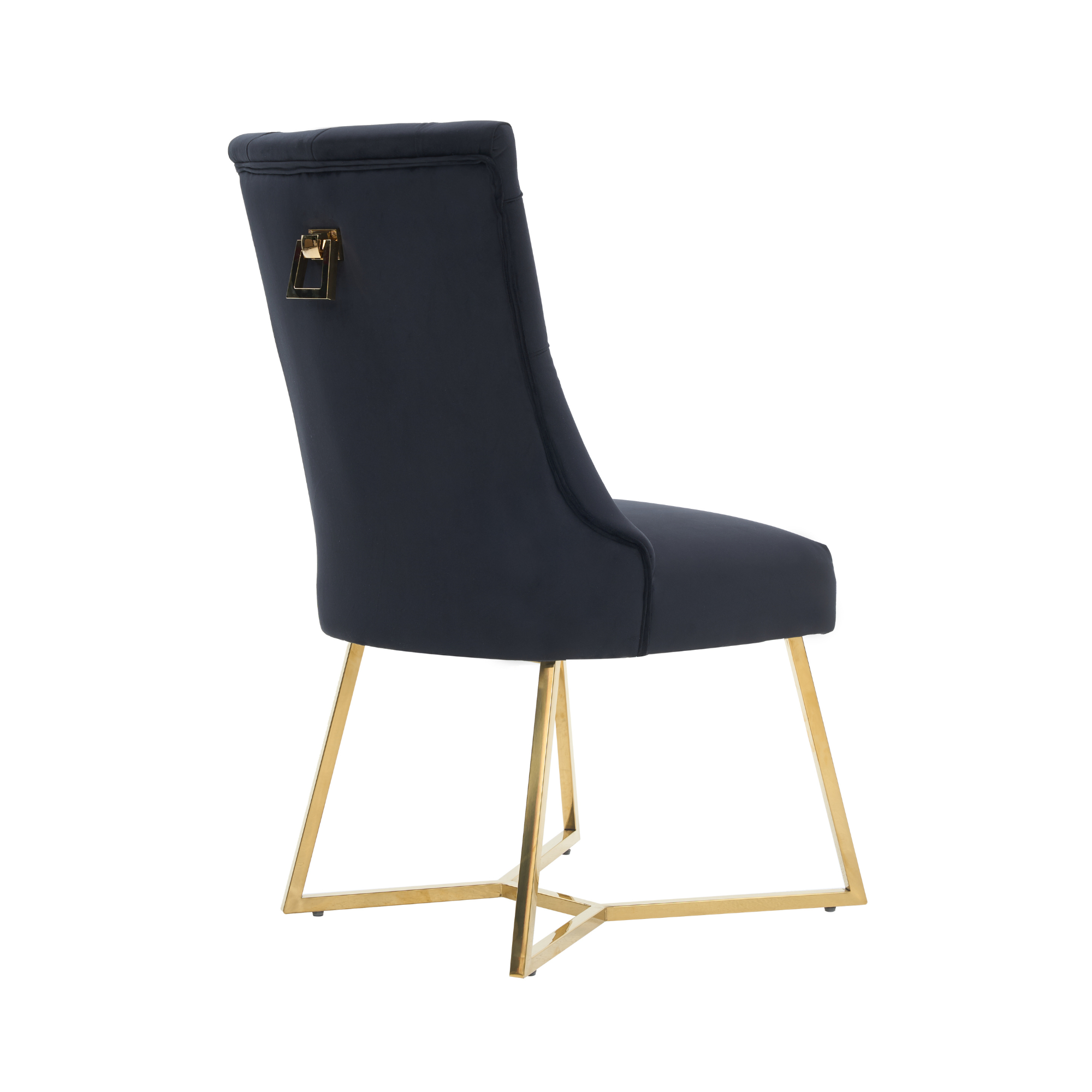 Velvet Dining Chair – Tufted Luxury Accent with Gold Legs & Ring Pull
