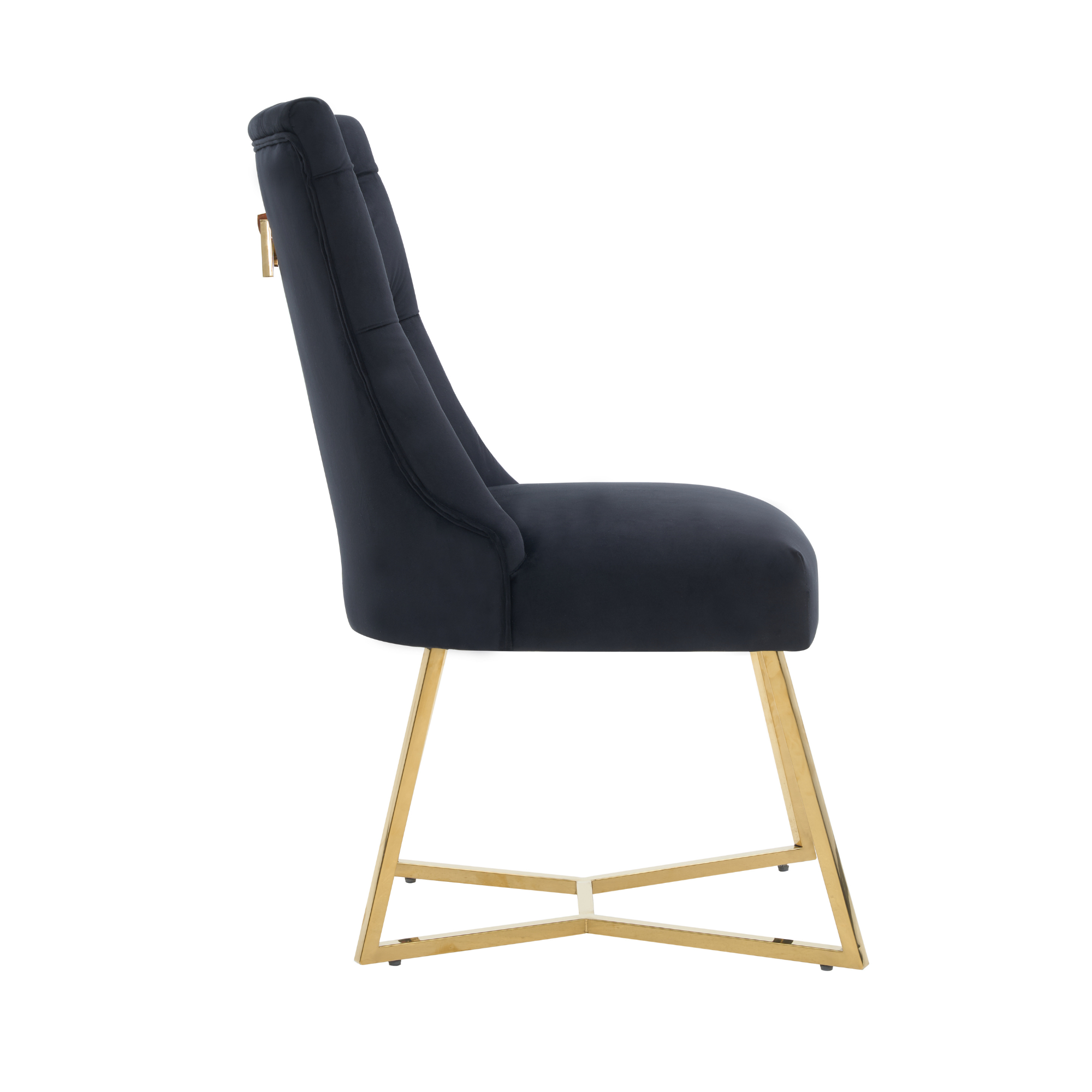 Velvet Dining Chair – Tufted Luxury Accent with Gold Legs & Ring Pull