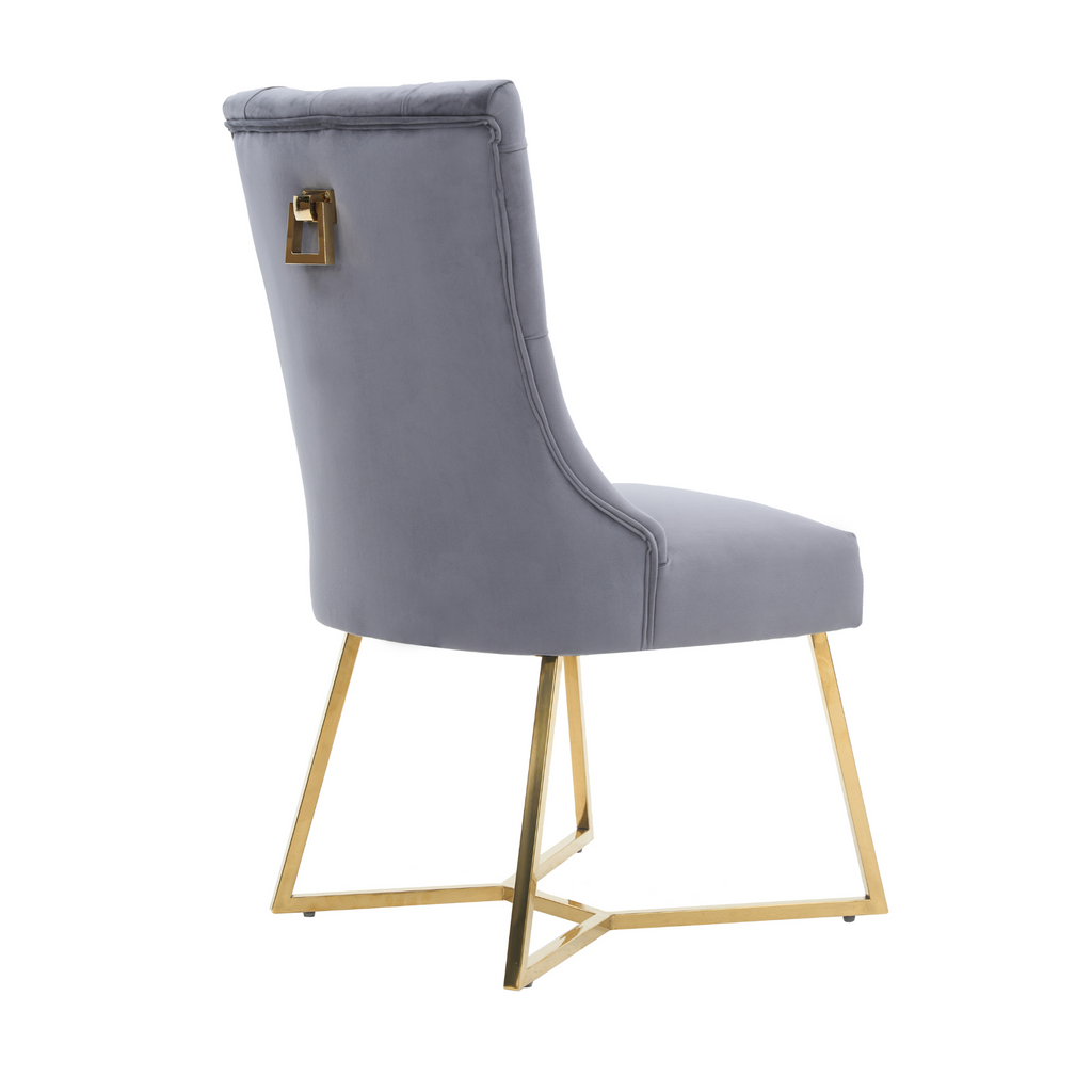 Velvet Dining Chair – Tufted Luxury Accent with Gold Legs & Ring Pull