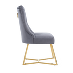 Velvet Dining Chair – Tufted Luxury Accent with Gold Legs & Ring Pull