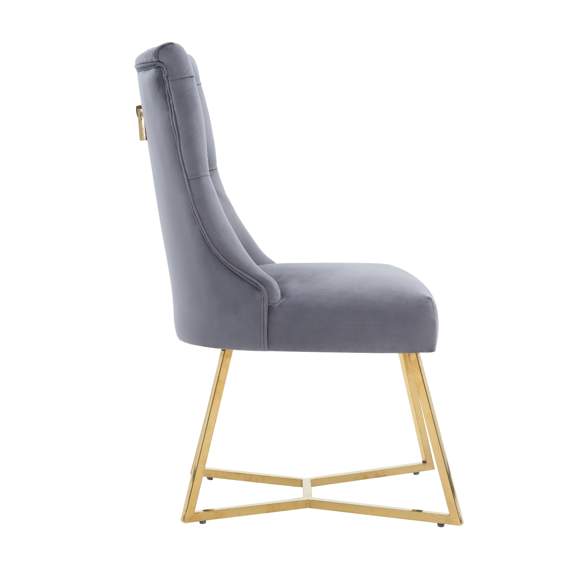 Velvet Dining Chair – Tufted Luxury Accent with Gold Legs & Ring Pull