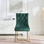 Velvet Dining Chair – Tufted Luxury Accent with Gold Legs & Ring Pull