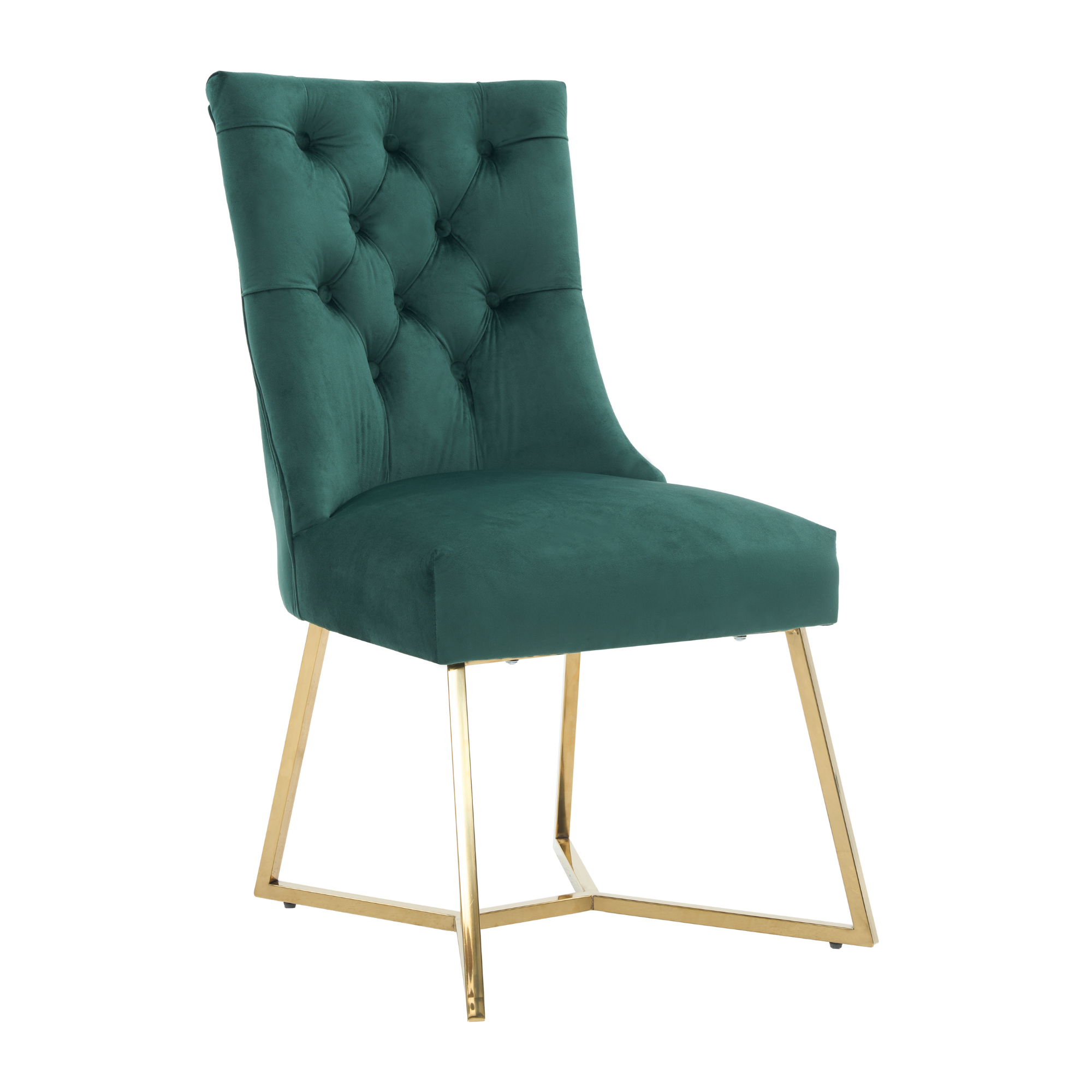 Velvet Dining Chair – Tufted Luxury Accent with Gold Legs & Ring Pull Green Single