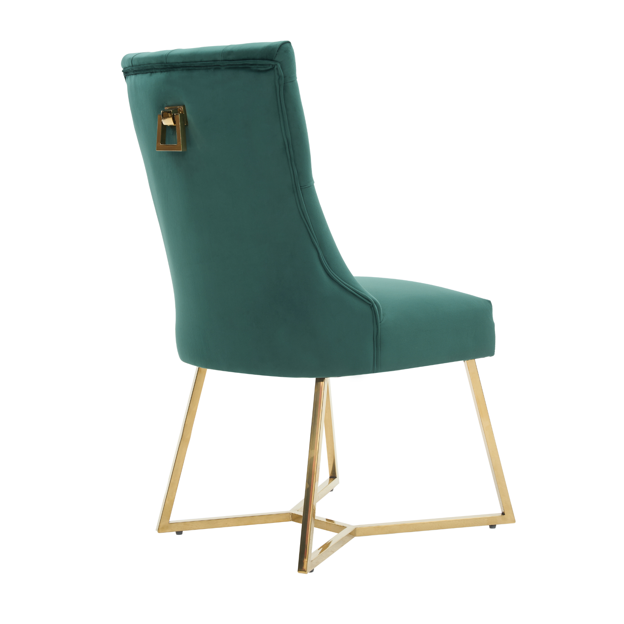 Velvet Dining Chair – Tufted Luxury Accent with Gold Legs & Ring Pull