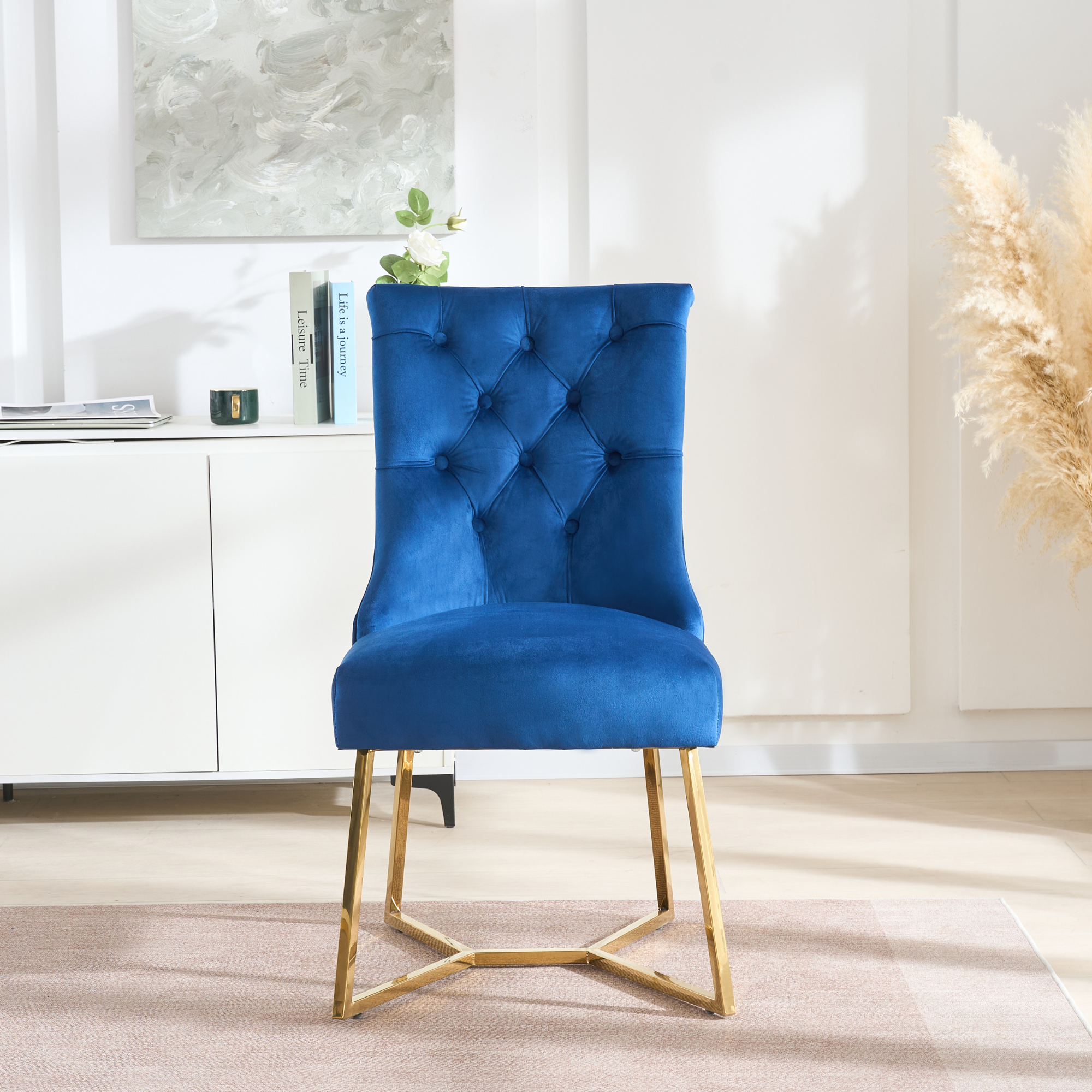 Velvet Dining Chair – Tufted Luxury Accent with Gold Legs & Ring Pull