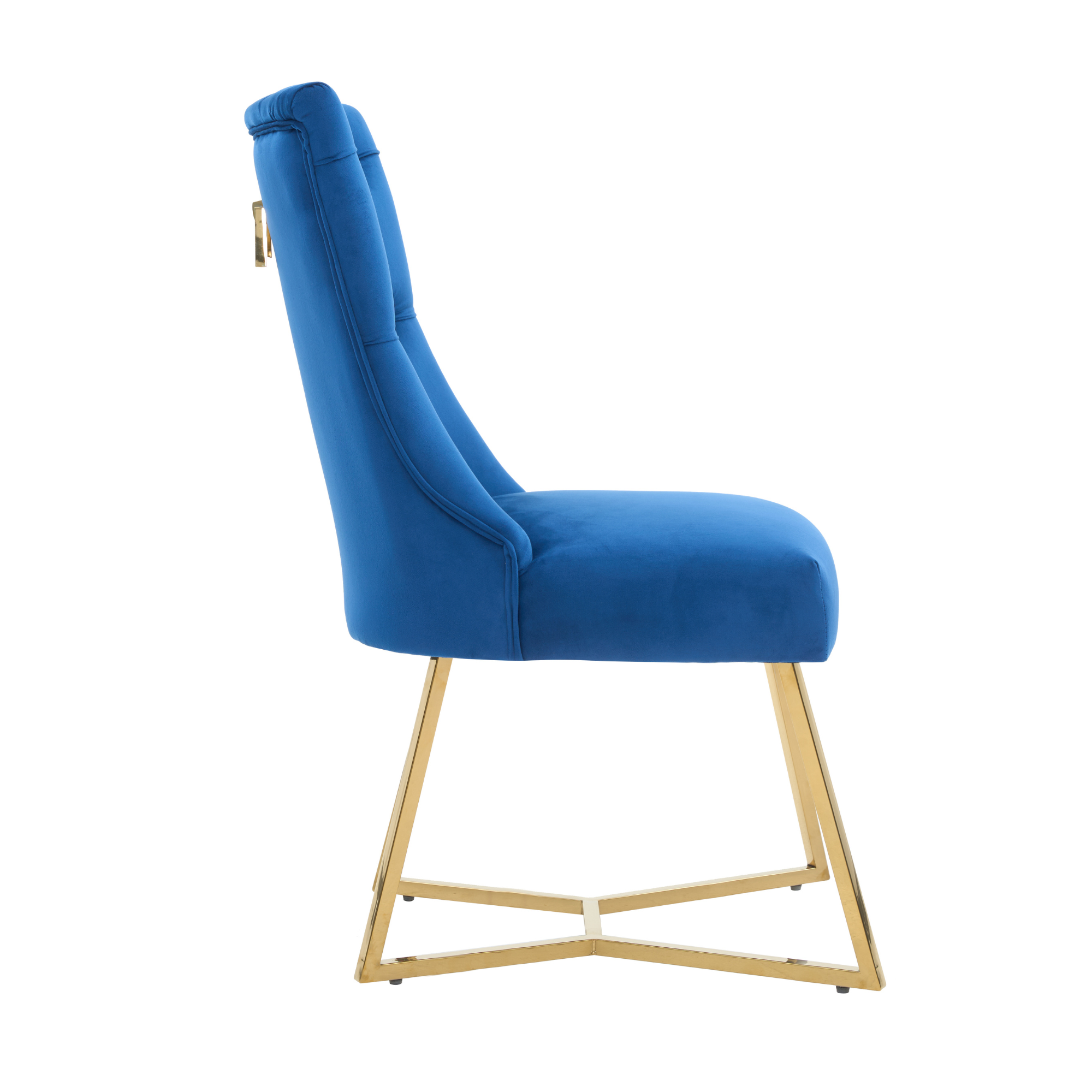 Velvet Dining Chair – Tufted Luxury Accent with Gold Legs & Ring Pull