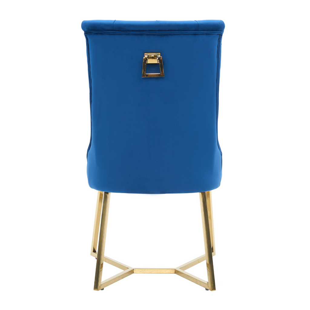 Velvet Dining Chair – Tufted Luxury Accent with Gold Legs & Ring Pull