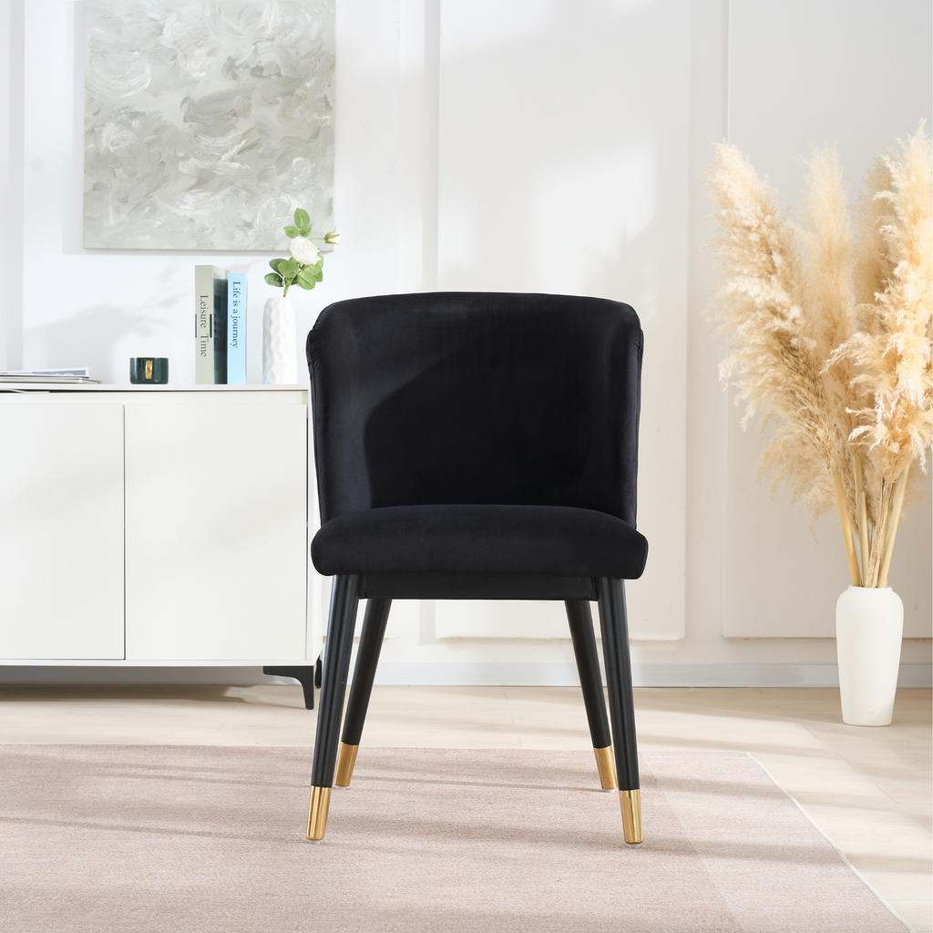Modern Velvet Dining Chair with Tufted Back – Wooden Frame & Gold-Tipped Rubberwood Legs