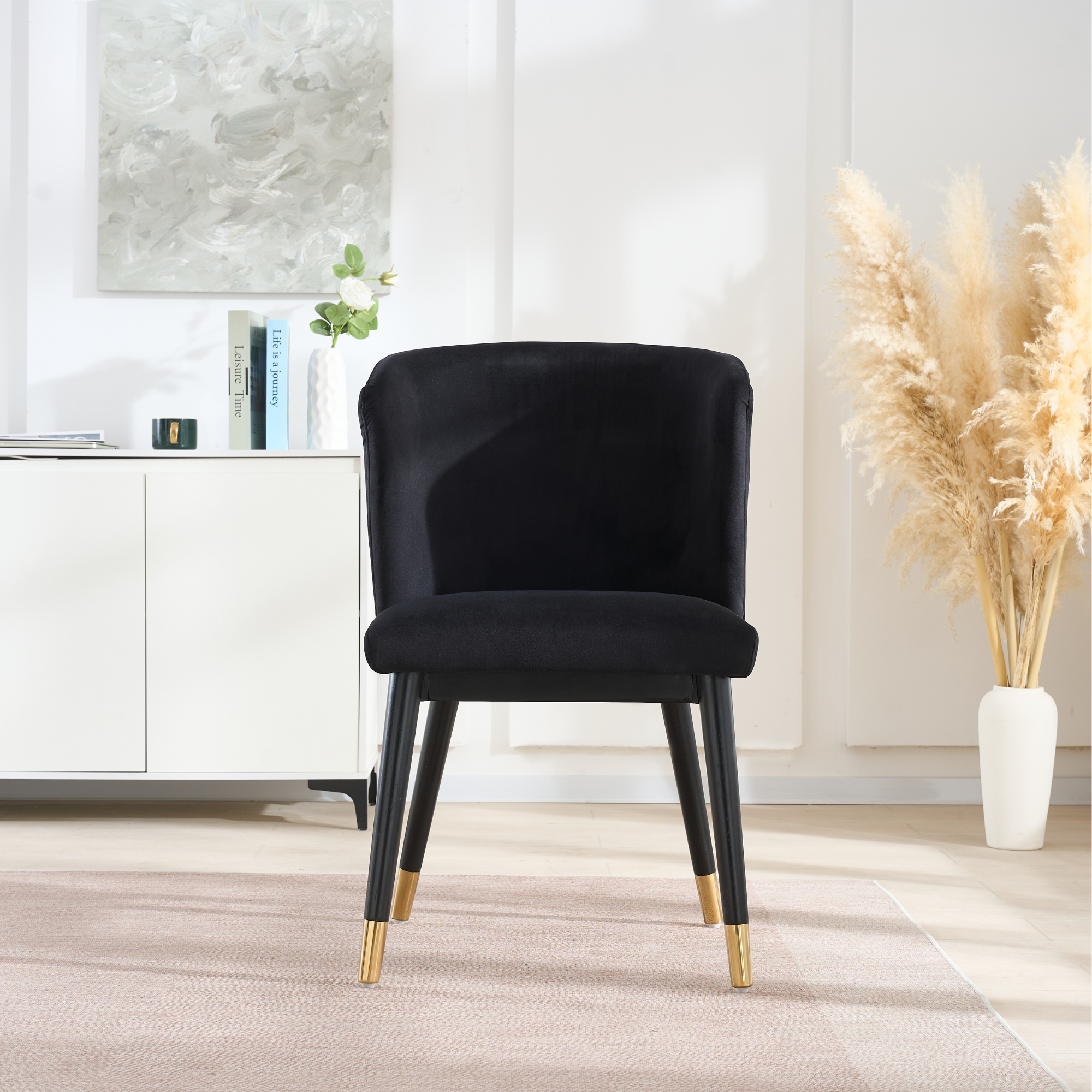 Modern Velvet Dining Chair with Tufted Back – Wooden Frame & Gold-Tipped Rubberwood Legs