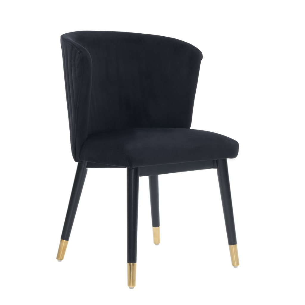 Modern Velvet Dining Chair with Tufted Back – Wooden Frame & Gold-Tipped Rubberwood Legs Black Single