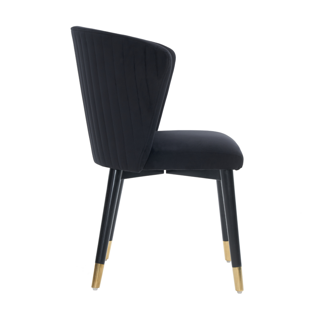 Modern Velvet Dining Chair with Tufted Back – Wooden Frame & Gold-Tipped Rubberwood Legs