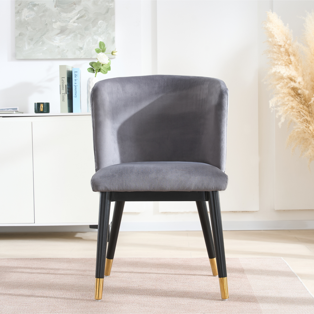 Modern Velvet Dining Chair with Tufted Back – Wooden Frame & Gold-Tipped Rubberwood Legs