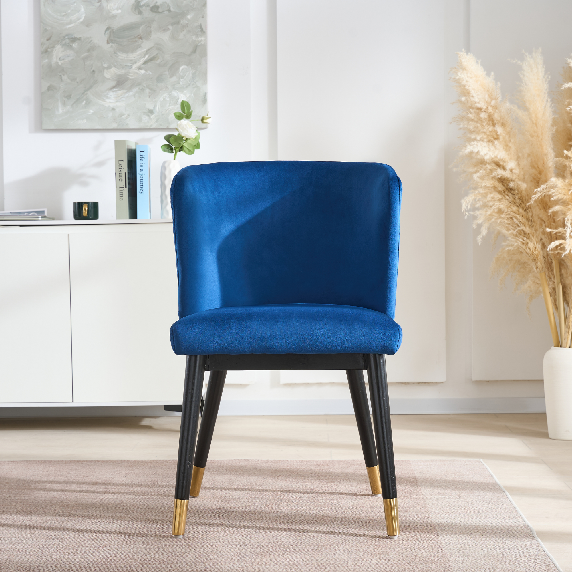 Modern Velvet Dining Chair with Tufted Back – Wooden Frame & Gold-Tipped Rubberwood Legs