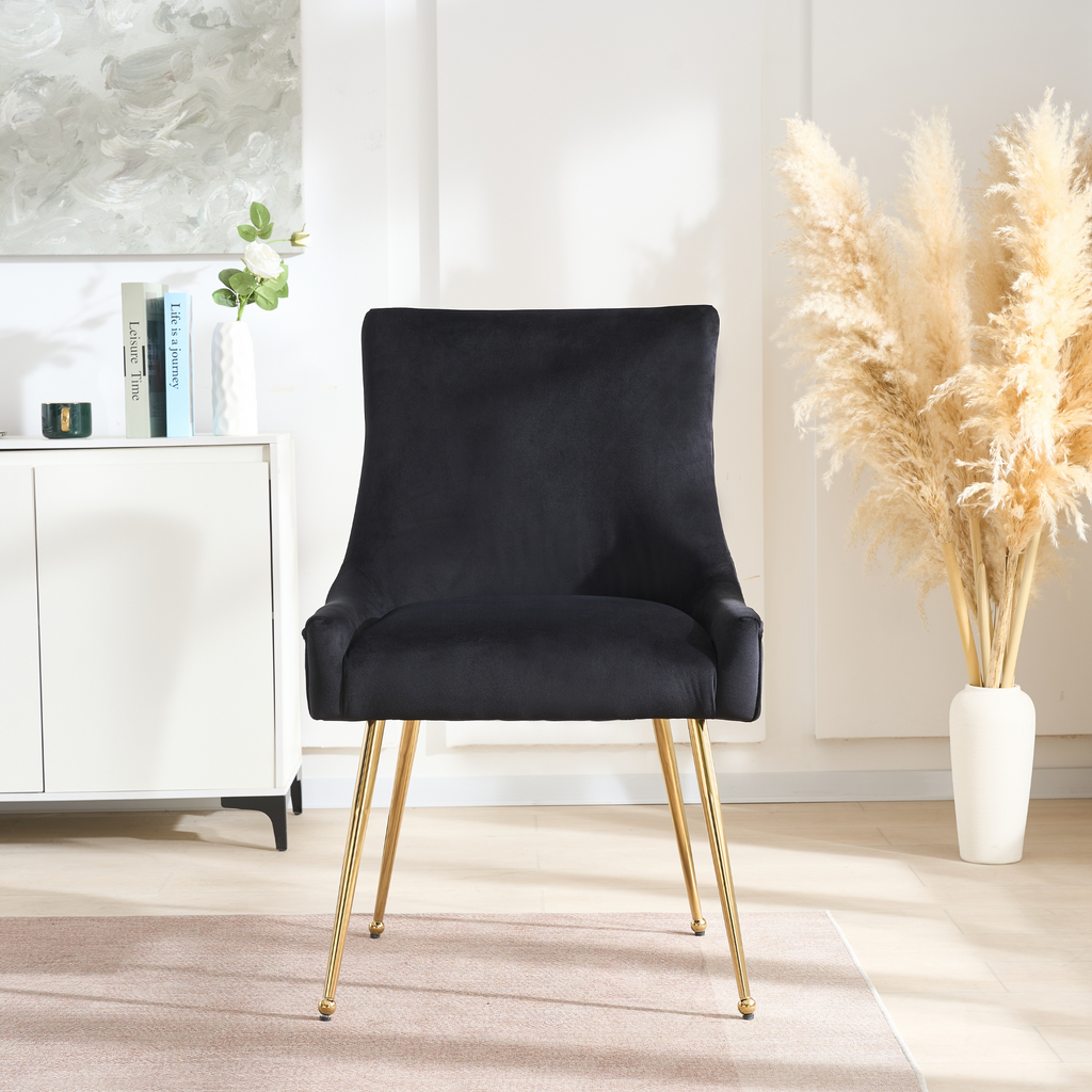 Velvet Dining Chair – Gold Legs, Ring Handle & Modern Accent
