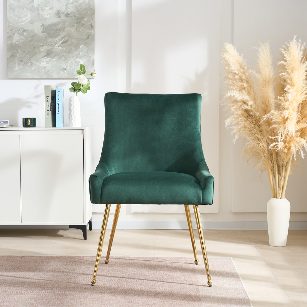 Velvet Dining Chair – Gold Legs, Ring Handle & Modern Accent