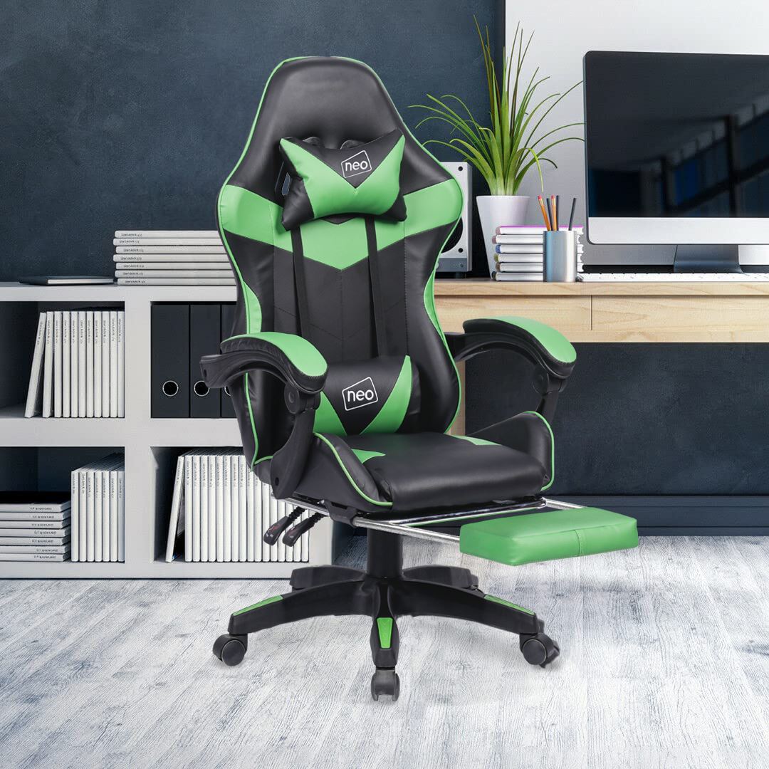 Leather Recliner Computer Gaming Office Chair With Footrest GREEN