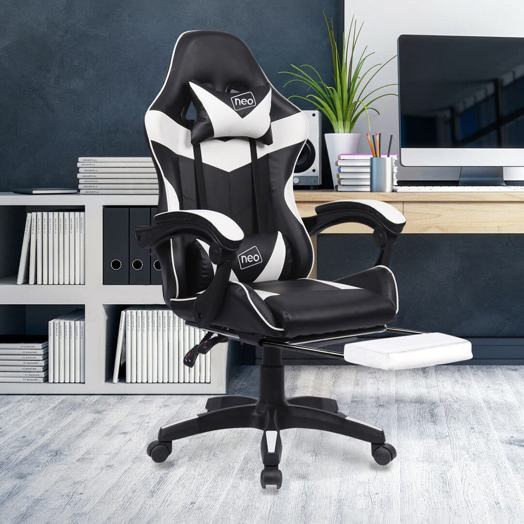 Leather Recliner Computer Gaming Office Chair With Footrest WHITE