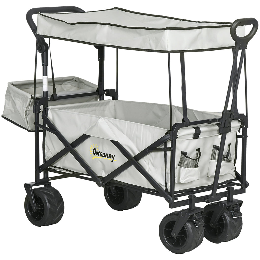 Outdoor Push Pull Wagon Stroller Cart with Canopy Top Grey