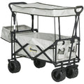 Outdoor Push Pull Wagon Stroller Cart with Canopy Top Grey