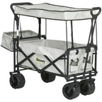 Outdoor Push Pull Wagon Stroller Cart with Canopy Top Grey