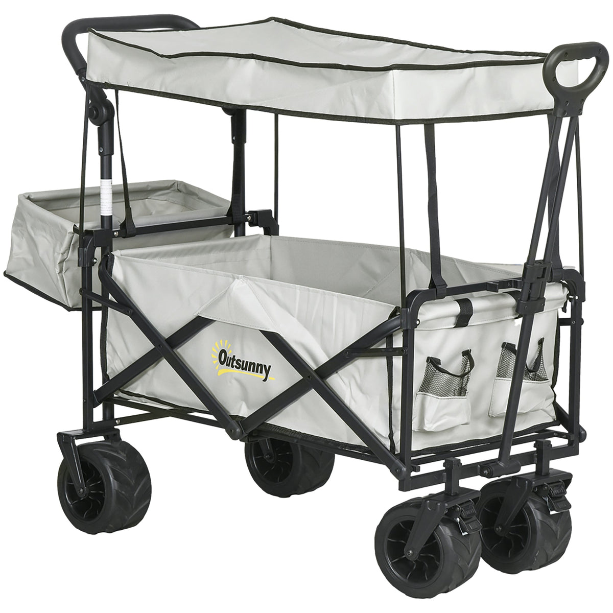Outdoor Push Pull Wagon Stroller Cart with Canopy Top Grey