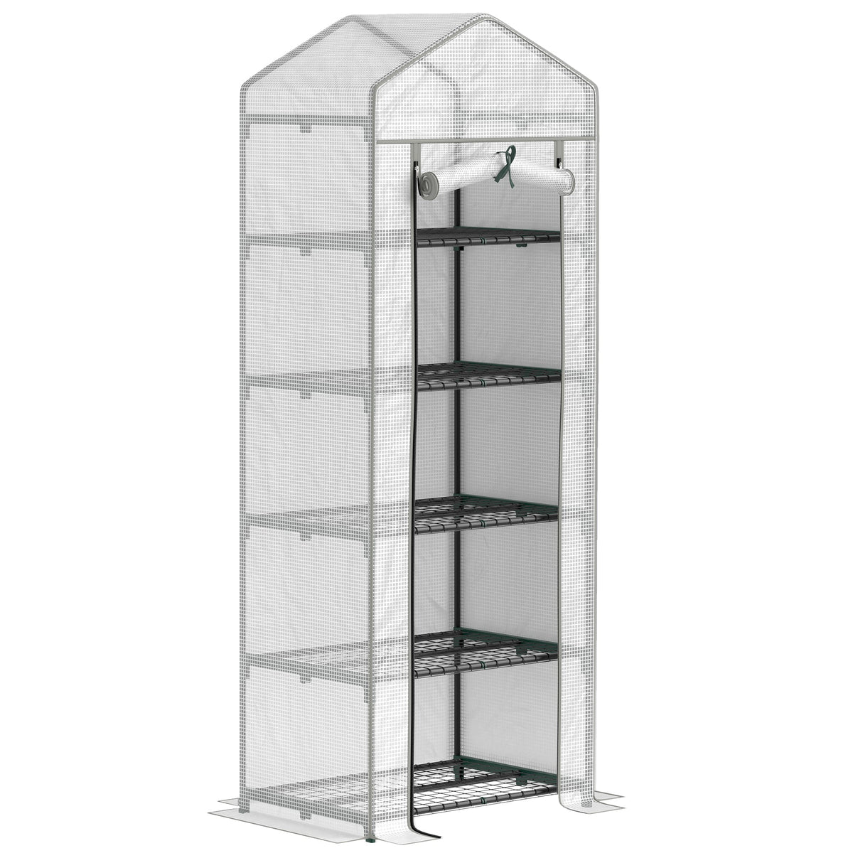 5 Tier Mini Greenhouse Grow House w/ Roll Up Door White Grey