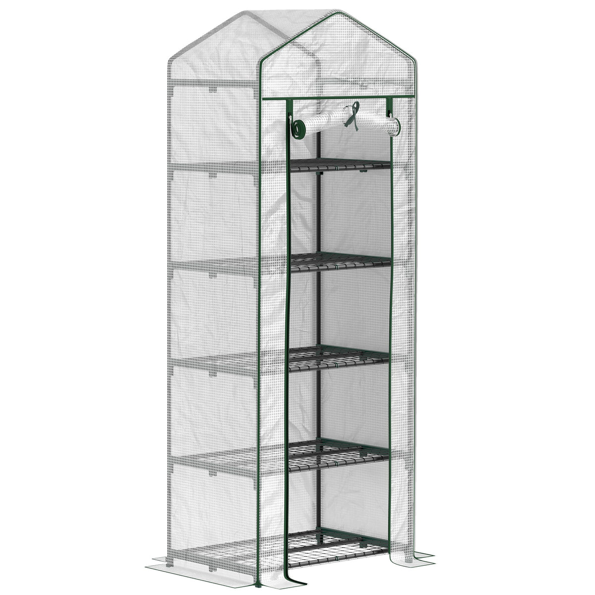 5 Tier Mini Greenhouse Grow House w/ Roll Up Door White Green